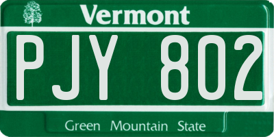 VT license plate PJY802