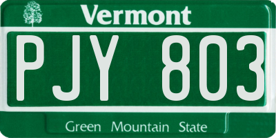VT license plate PJY803