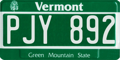 VT license plate PJY892