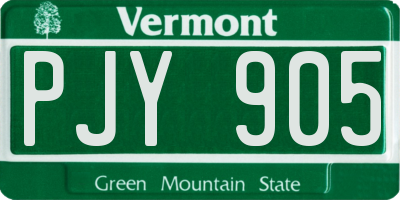VT license plate PJY905