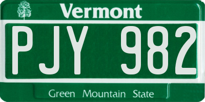 VT license plate PJY982