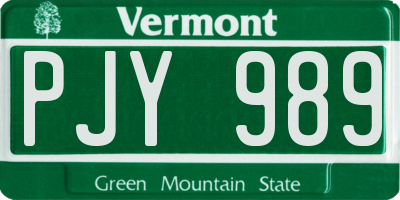 VT license plate PJY989