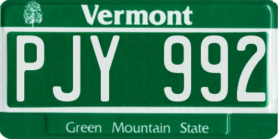 VT license plate PJY992