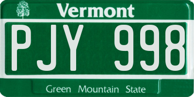 VT license plate PJY998