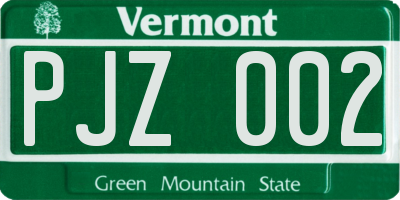 VT license plate PJZ002