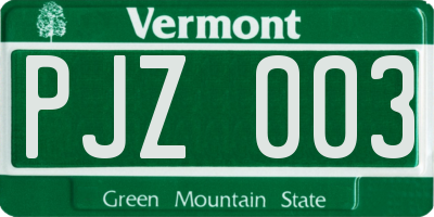 VT license plate PJZ003