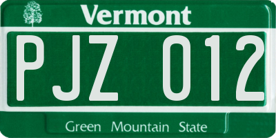 VT license plate PJZ012