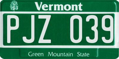 VT license plate PJZ039