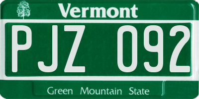VT license plate PJZ092