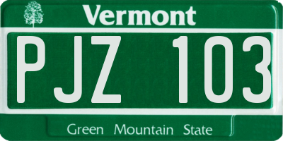 VT license plate PJZ103