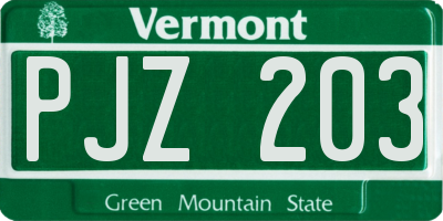 VT license plate PJZ203
