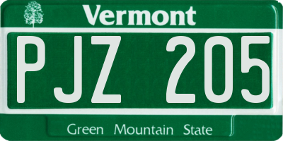 VT license plate PJZ205