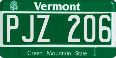 VT license plate PJZ206