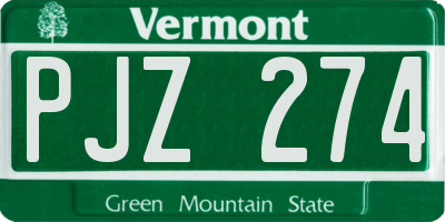 VT license plate PJZ274