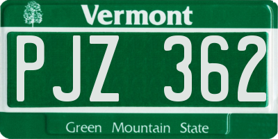 VT license plate PJZ362