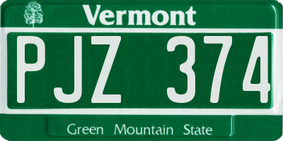 VT license plate PJZ374