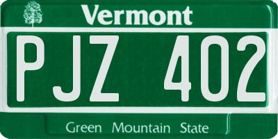 VT license plate PJZ402