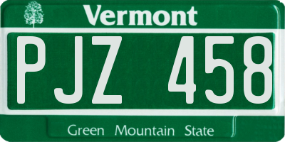 VT license plate PJZ458