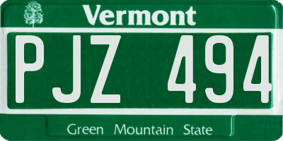 VT license plate PJZ494