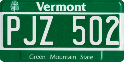 VT license plate PJZ502