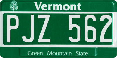 VT license plate PJZ562