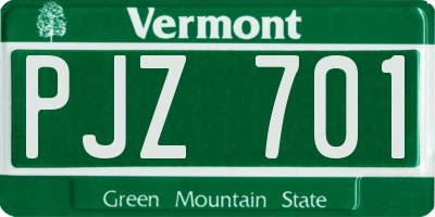 VT license plate PJZ701