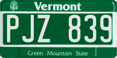 VT license plate PJZ839