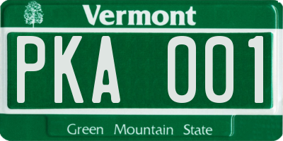 VT license plate PKA001