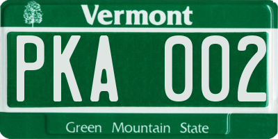 VT license plate PKA002