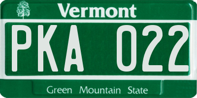 VT license plate PKA022