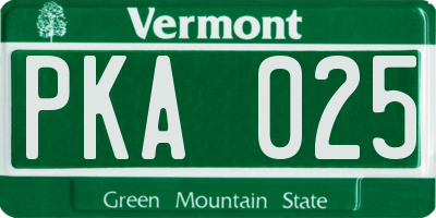 VT license plate PKA025