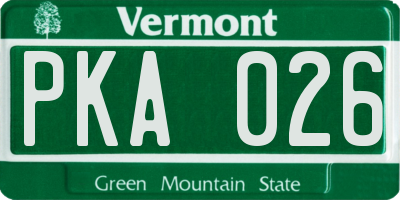 VT license plate PKA026