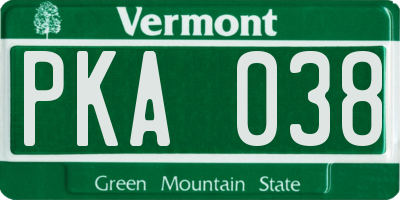 VT license plate PKA038