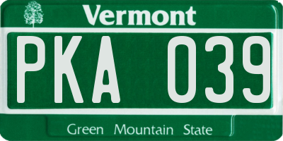 VT license plate PKA039