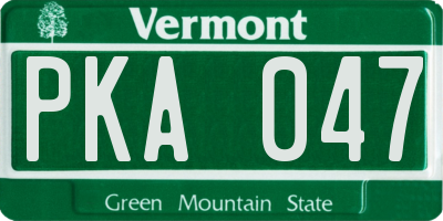 VT license plate PKA047