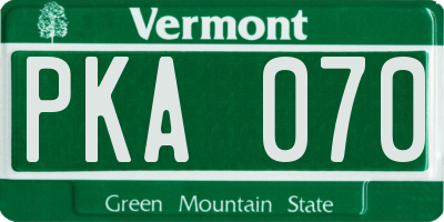 VT license plate PKA070