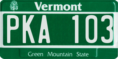 VT license plate PKA103