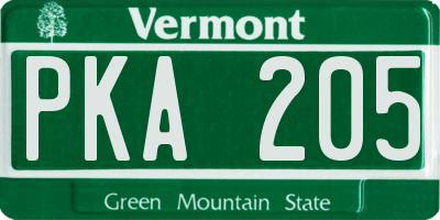 VT license plate PKA205