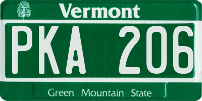 VT license plate PKA206