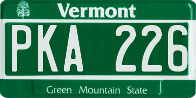 VT license plate PKA226