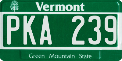 VT license plate PKA239