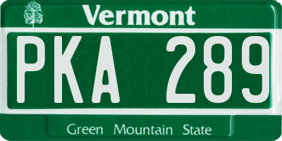 VT license plate PKA289