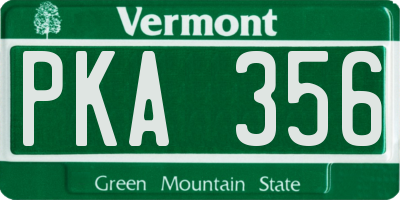 VT license plate PKA356
