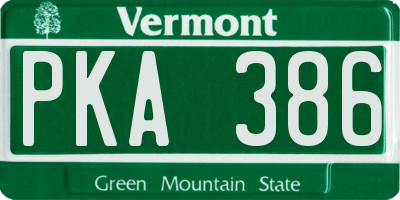 VT license plate PKA386