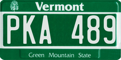 VT license plate PKA489