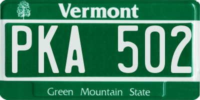 VT license plate PKA502