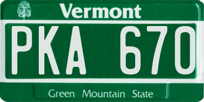 VT license plate PKA670