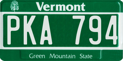 VT license plate PKA794