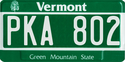 VT license plate PKA802