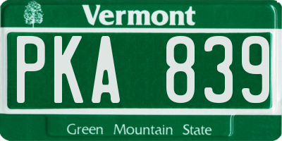 VT license plate PKA839